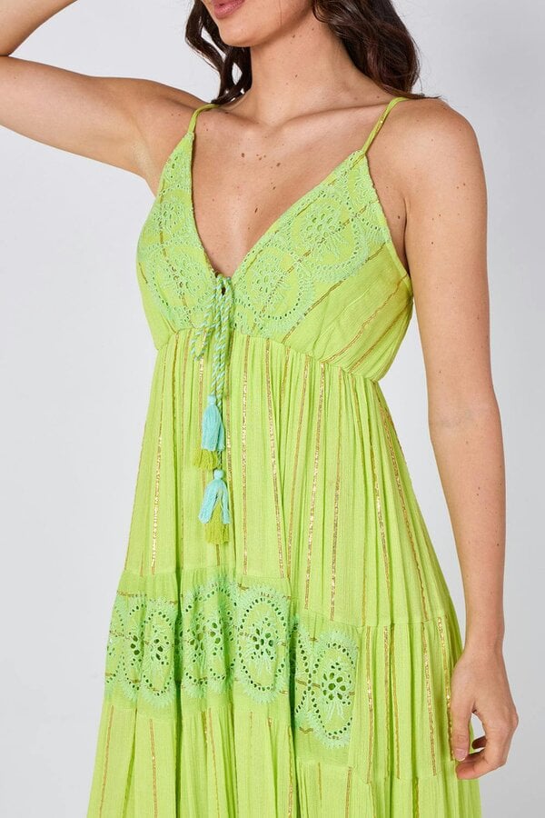 Lace Detail Boho Maxi Dress - golden green - Onesize (8-14)