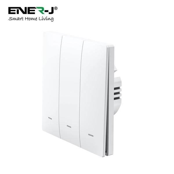 ENER-J EnerJ 3 Gang Smart WiFi Push Button Light Switch White, No Neutral Required, LED Indicator, App & Voice Control (Alexa, Google, Siri)