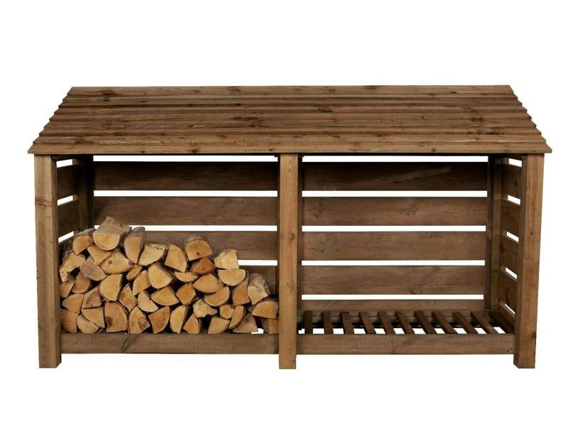 Arbor Garden Solutions Slatted Wooden Log Store W-227cm, H-126cm or 180cm, D-88cm - Brown Finish