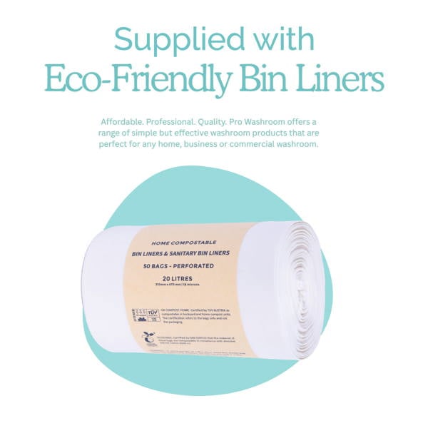 ProWashroom Sanitary Bin 20L & 50 Bin Liners - Slimline Washrooms Toilets Hygienic Disposal Pedal Bins