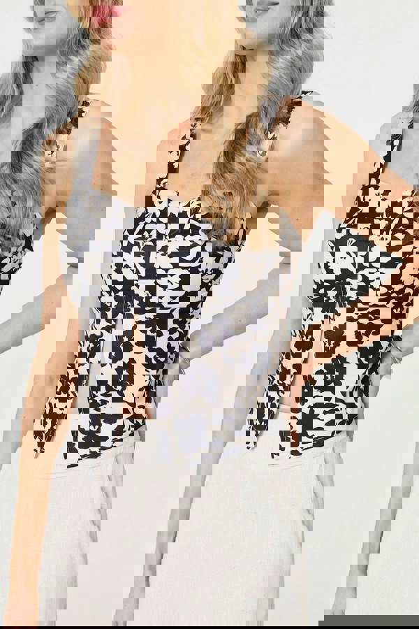 Black | Floral Sleeveless Split Front Crop Top
