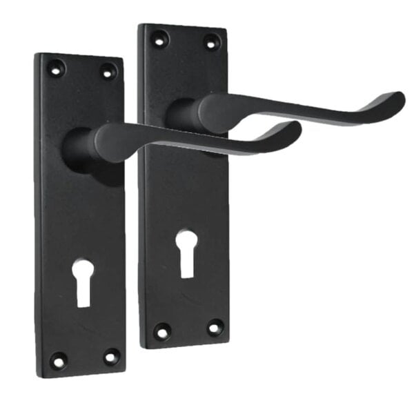 EDH Door Hardware Matt Black Victorian Scroll Door Handles – Handle Only, Handle + Lock or Lock Only – 150mm x 43mm