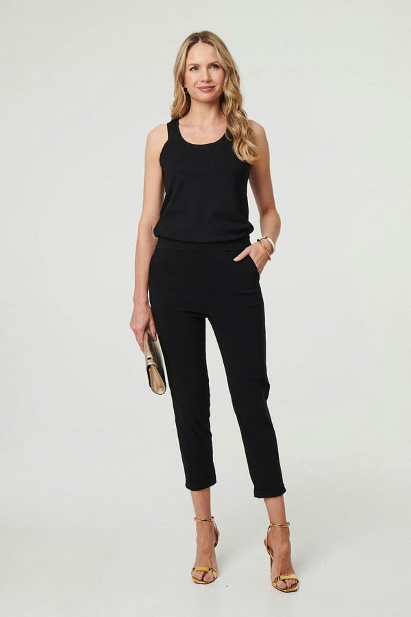 Black | High Waist Slim Ankle Length Trousers
