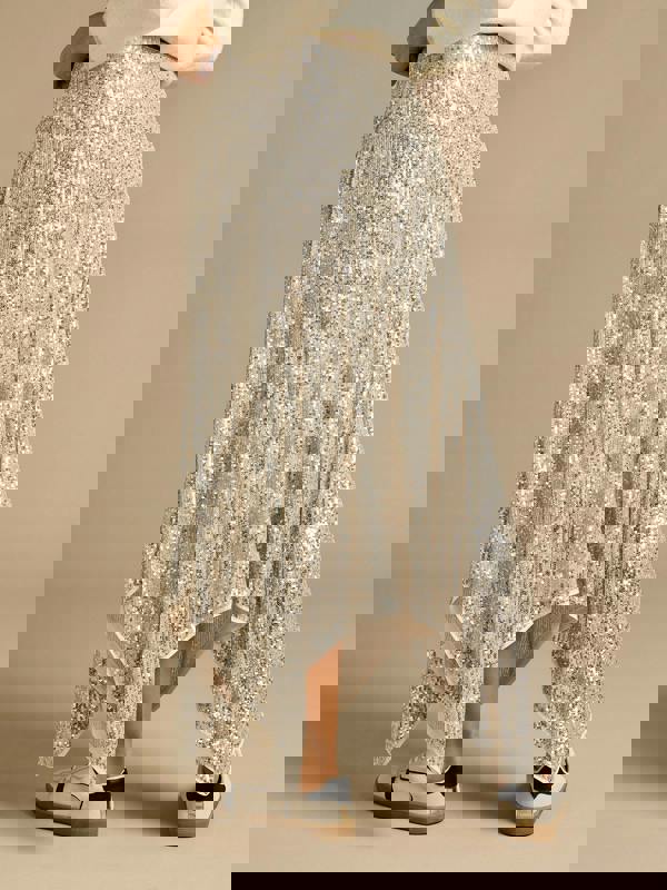 GWD Jenna Silver Sequin Hanky Hem Skirt