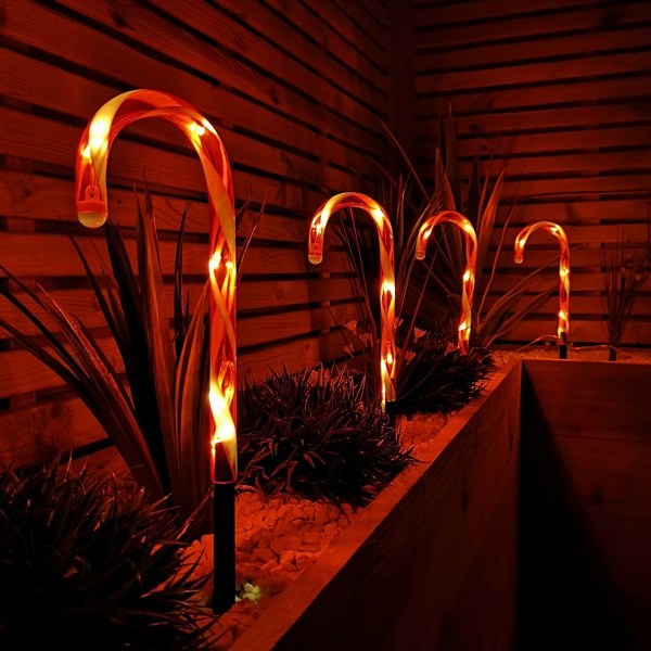 Samuel Alexander Set of 6 Light up Red & White Stripe Christmas Candy Cane Garden Stakes with LEDs