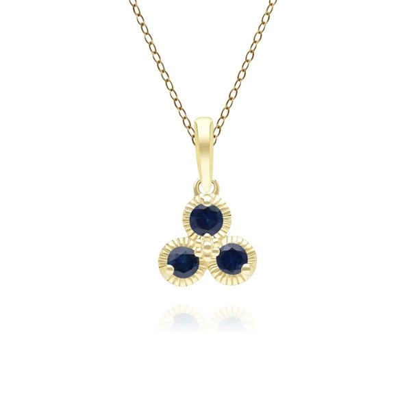 Gemondo Floral Sapphire Three Stone Pendant Necklace in 9ct Yellow Gold