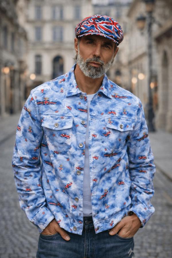 Union Jack Printed Flat Cap - Claudio Lugli Shirts
