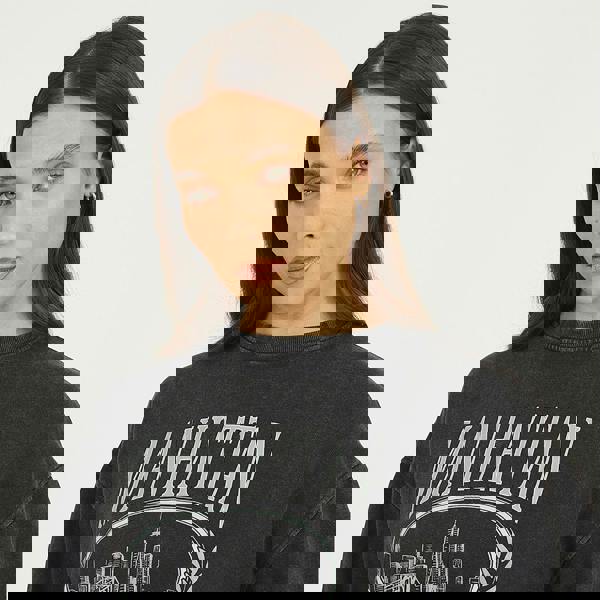 Brave Soul Black Acid Wash Embroidered Sweatshirt - Black Image 4