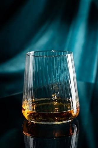 conical crystal tumbler with blue background