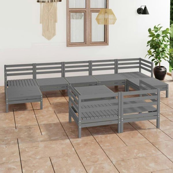 Berkfield 10 Piece Garden Lounge Set Grey Solid Wood Pine