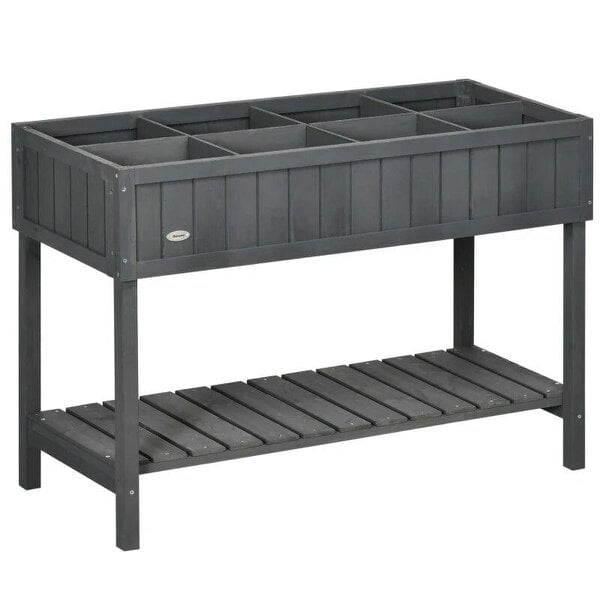 Fir Wood Raised Rectangular 8 Compartment Plant Stand Dark Grey