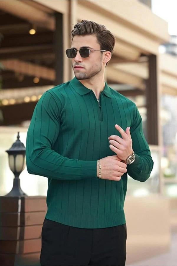 WOVCOR Polo Collar Zippered Knit Men's Sweater