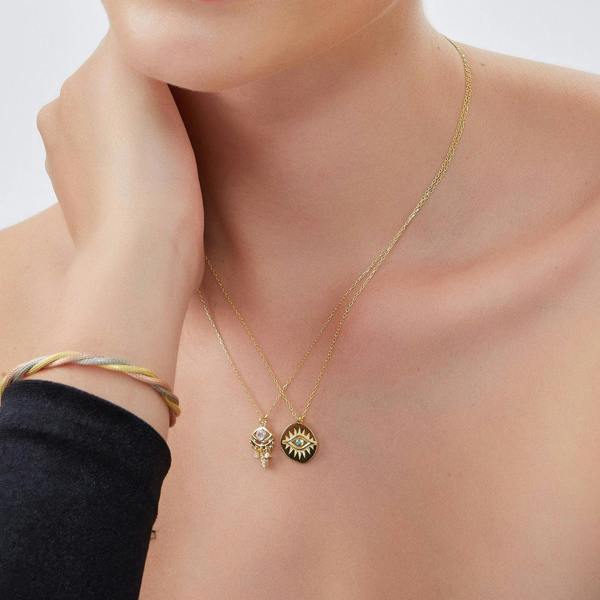 Spero London Eye Coin and Rectangular Chain Sterling Silver Evil Eye Necklace Set