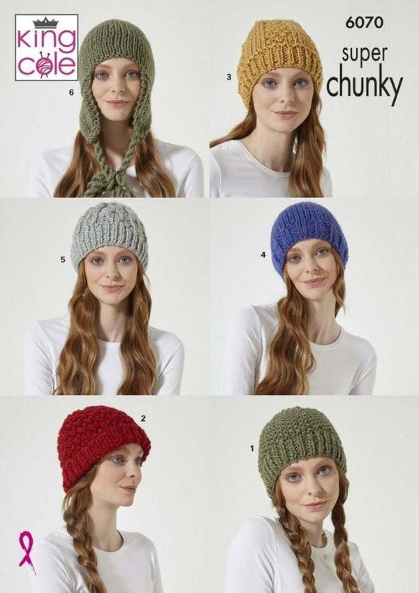 King Cole Celestial Super Chunky Knitting Pattern 6070, Headwear for Women, One Size