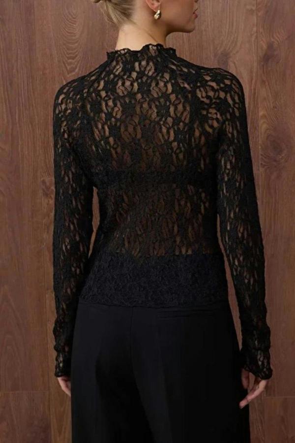 WOVCOR Lace Long Sleeve Knit Blouse