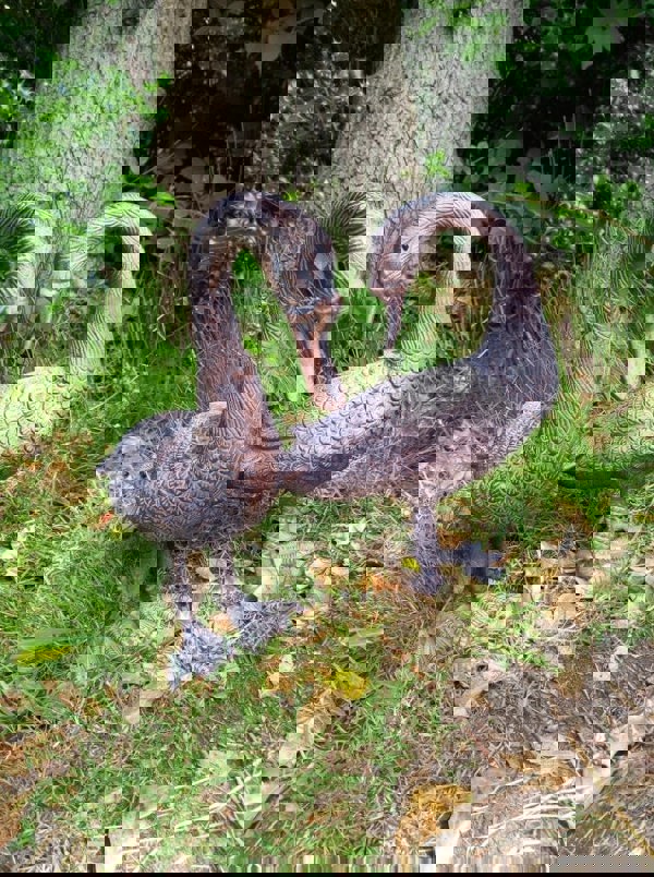 Inspirational Gifting Pair of Geese Garden Sculpture Ornaments