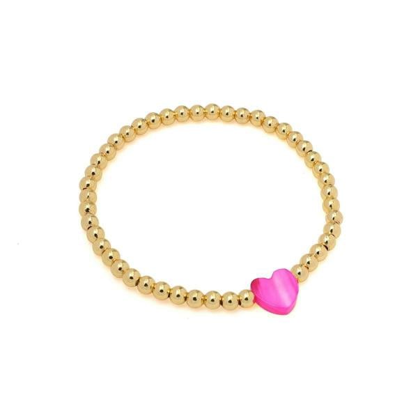 Say It With Children's Hot Pink Heart Ball Bracelet - Yellow Gold