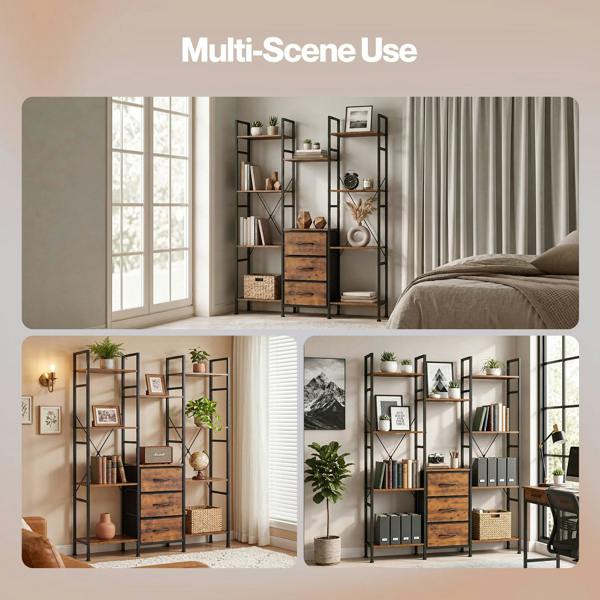 Levede Book Shelves 10 Open 3 Fabric Drawers Tall Storage Unit for Office Brown