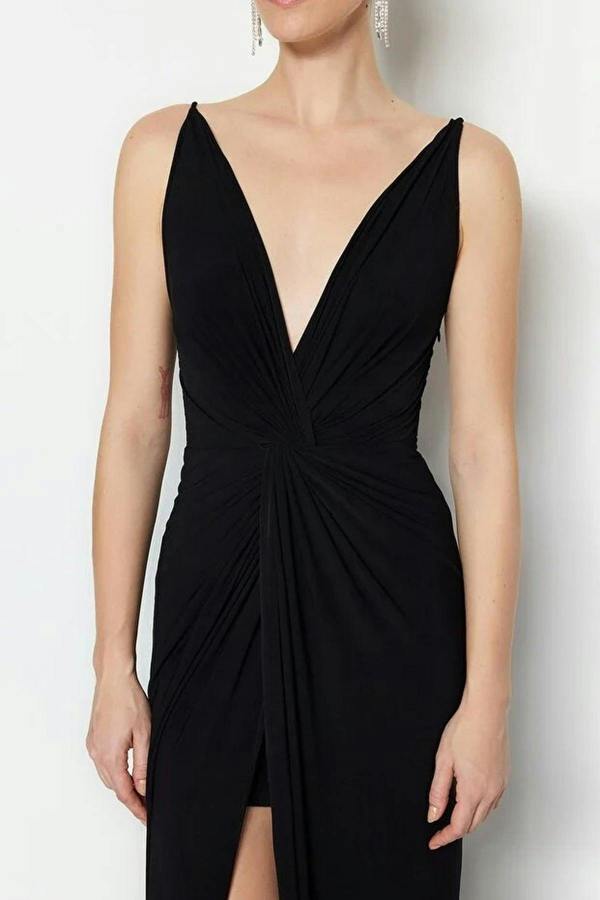 WOVCOR Lined Knitted Long Evening Dress