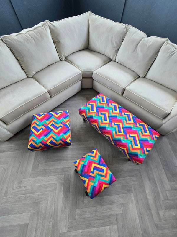 ISTOOLS Premium Multi-Colour Trem Footstool Pouffe – Stylish, Comfortable & Versatile