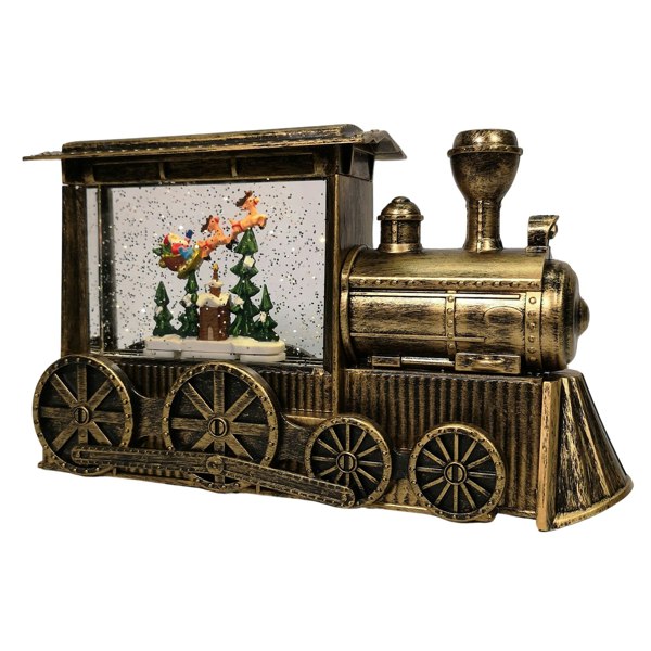 Samuel Alexander 29cm Dual Powered Light up Gold Christmas Train Water Spinner with Santa Scene