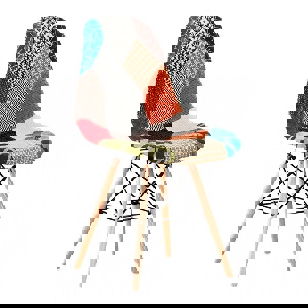 Life Interiors Single Colorful Patchwork Accent Chair with Wooden Legs and Metal Wire Frame Mid-Century Modern Dining Chair