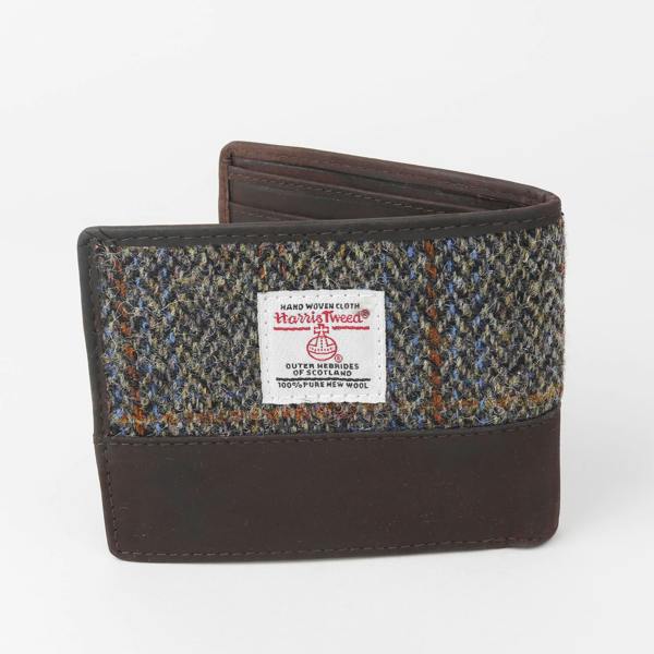Sophos Premium Leather & Harris Tweed Wallet - Brown