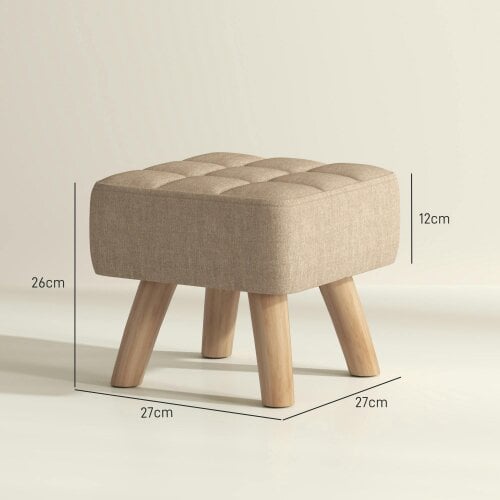 Wyld Haus Luluva Linen Look Brown Square Padded Footstool Diamond Tufted