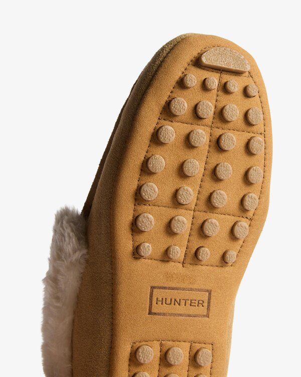 Hunter Womens Sherpa Collar Moccasin Slippers - Natural