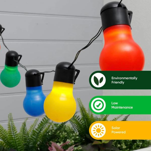 Gardenwize 10-Piece Solar String Lights – Tropical Multi-Coloured LED Lights 2m