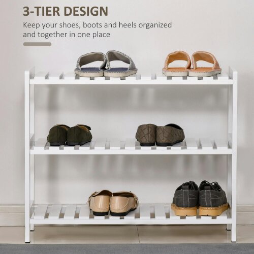 Wyld Haus Vafino Wooden White 3 Tier Slatted Shoe Rack With Slatted Shelves