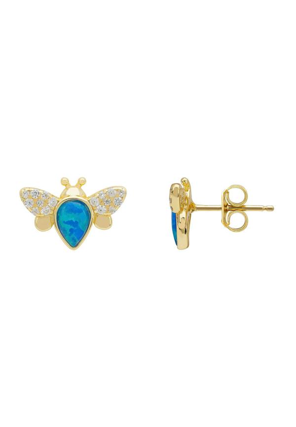 Latelita Busy Bee Blue Opal Stud Earrings Gold