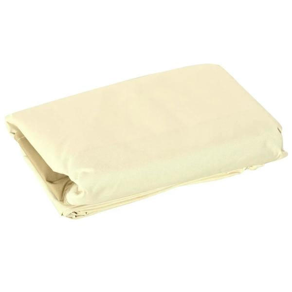 Beige woven oxford fabric texture with stitched trim line close-up