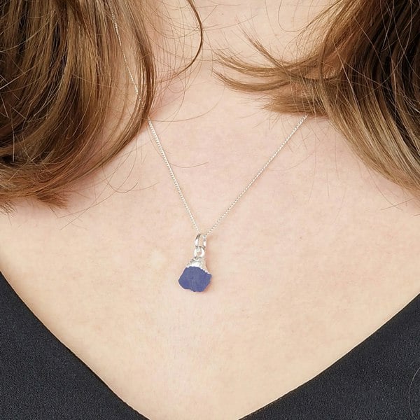 Sterling Silver Raw Sapphire Crystal Necklace