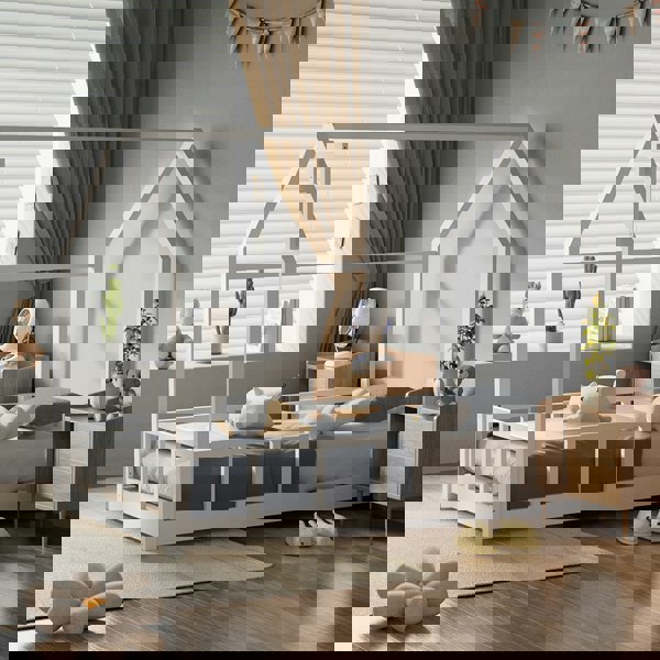 167cm W House Bed Frame Wood Toddler Bed with Safety Guard Fence