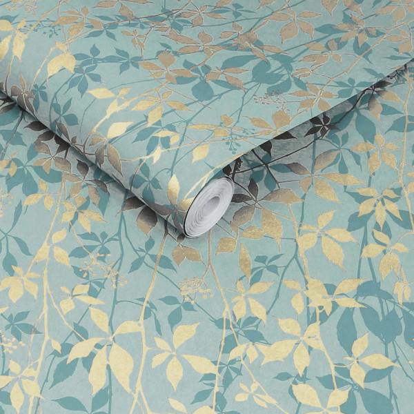 Clarissa Hulse Virginia Creeper Powder Blue & Soft Gold Wallpaper