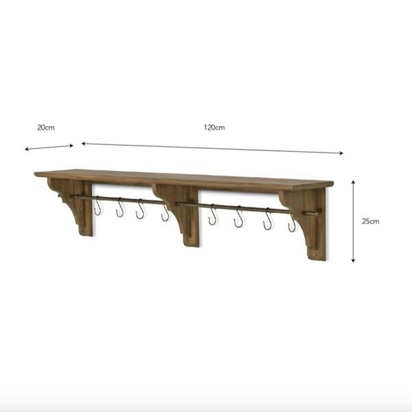 Mahogany Shelf With Hooks - close-up detail