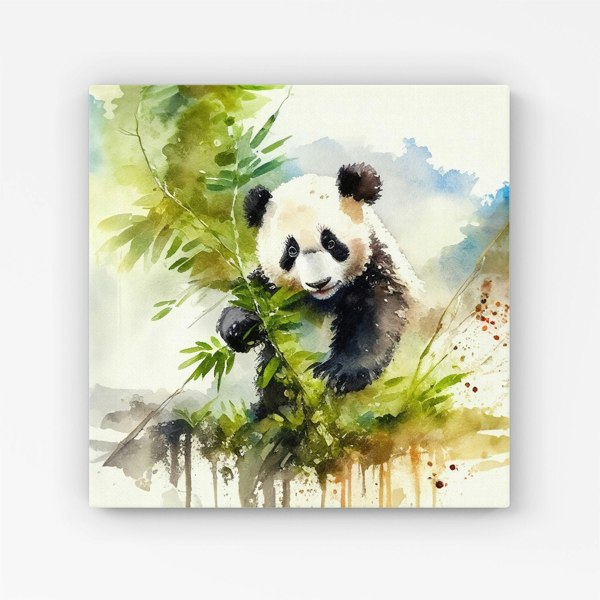 Warren Reed Panda Eating Bamboo Watercolour Canvas