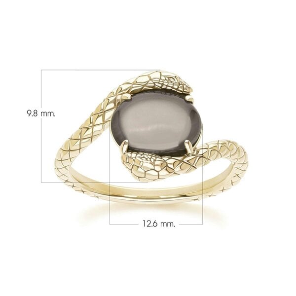 Gemondo ECFEW Oval black moonstone by pass snake set cabochon ring in gold vermeil sterling silver