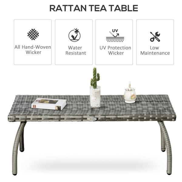 Wyld Haus Kedo Grey Rattan Rectangle Outdoor Coffee Table With Woven Finish