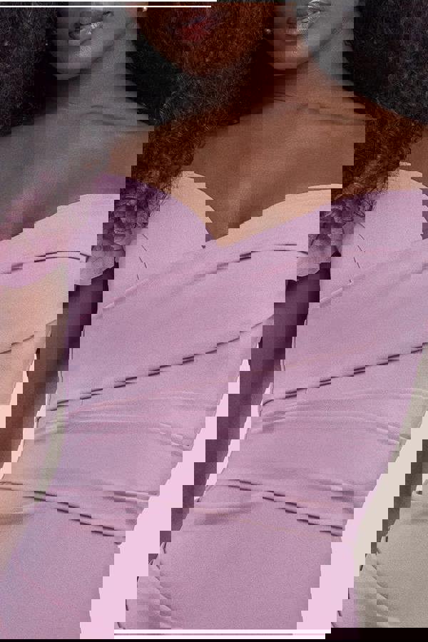 Frilled Off The Shoulder Scuba Maxi Dress - Rose Pink DR4293