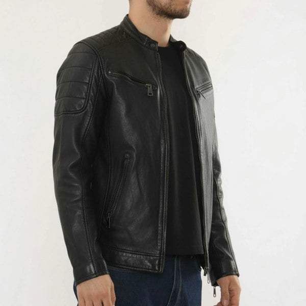 Leather Company Men's Lambskin Leather Motorcycle Jacket Slim Fit Biker Coat
