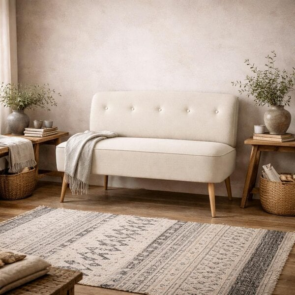 Wyld Haus Hettie Ivory 2 Seater Love Sofa Wooden Legs