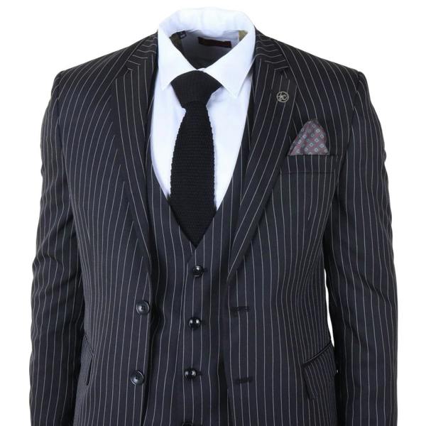 IM45 - Men's Classic Pinstripe 3 Piece Black Suit - TruClothing.com - 4