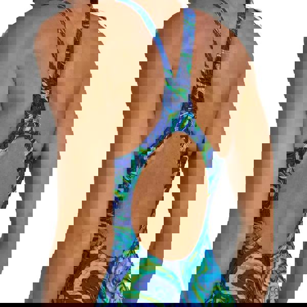 Blue and green marbled TYR Thresher Hyperblitz open back kneeskin