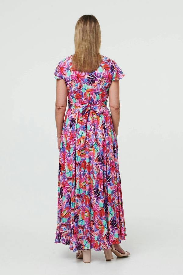 Pink | Floral Cap Sleeve Maxi V-Neck Dress