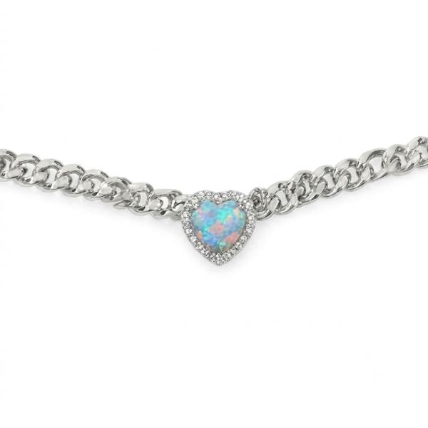 Silver Heart Necklace in Blue Fire Opal | Loves Frequency™ BLOOMTINE | Earth Angel HQ