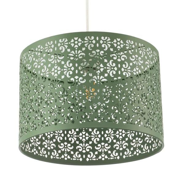 Olive Green Moroccan Metal Pendant Light Shade with Floral Decoration Image 5
