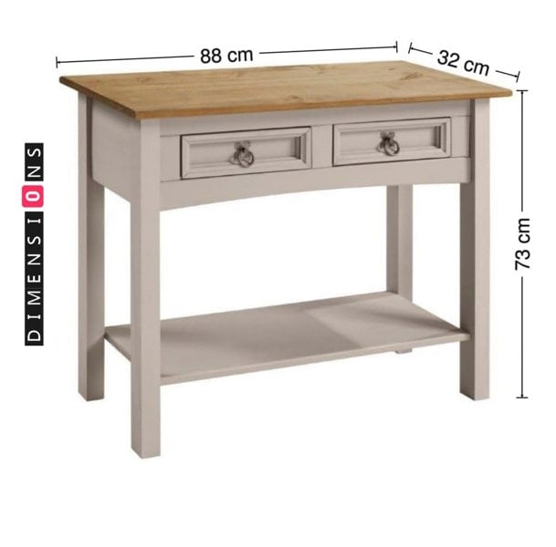 Modcraft Grey Solid Pine Rustic Furniture with 2 Drawers - Mexican Style