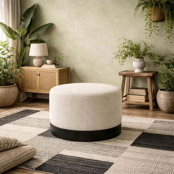 Wyld Haus Kalua Large Ivory Boucle Stool Matt Black Base